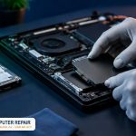 Turlock Computer Repair technician installing a solid-state drive in a laptop