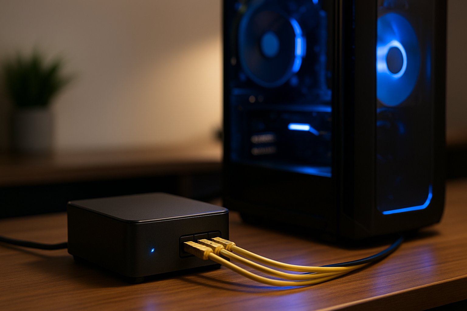 LanCache server setup with gaming PC showing local network caching configuration