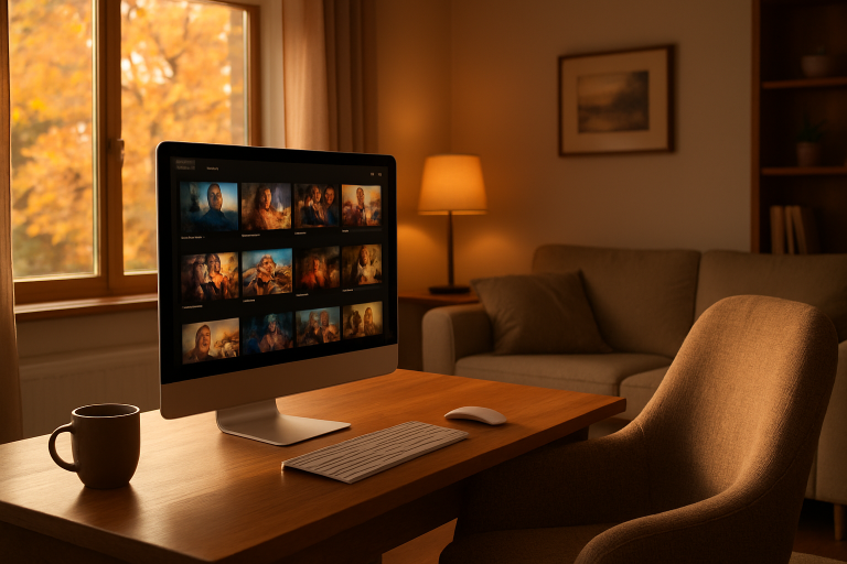 Desktop computer setup ready for streaming movies in a comfortable home office