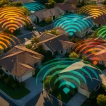 Visualization of overlapping Wi-Fi signals from multiple homes causing network interference