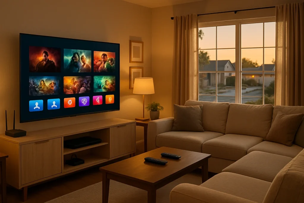 Television and streaming setup in a home entertainment area