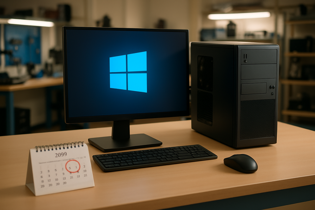 Computer showing Windows Update access deadline with 2027 calendar for Turlock PC owners
